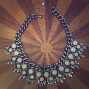 Gunmetal gray and aqua stone necklace